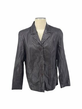 Classic Women's Black Leather Button Jacket
